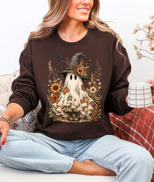 Halloween Ghost Sweatshirt, Fall Sweatshirt, Witch Ghost, Spooky Season, Boho Ghost Sweatshirt, Cute Witch Ghost Fall Sweatshirt, Floral Ghost Sweatshirt