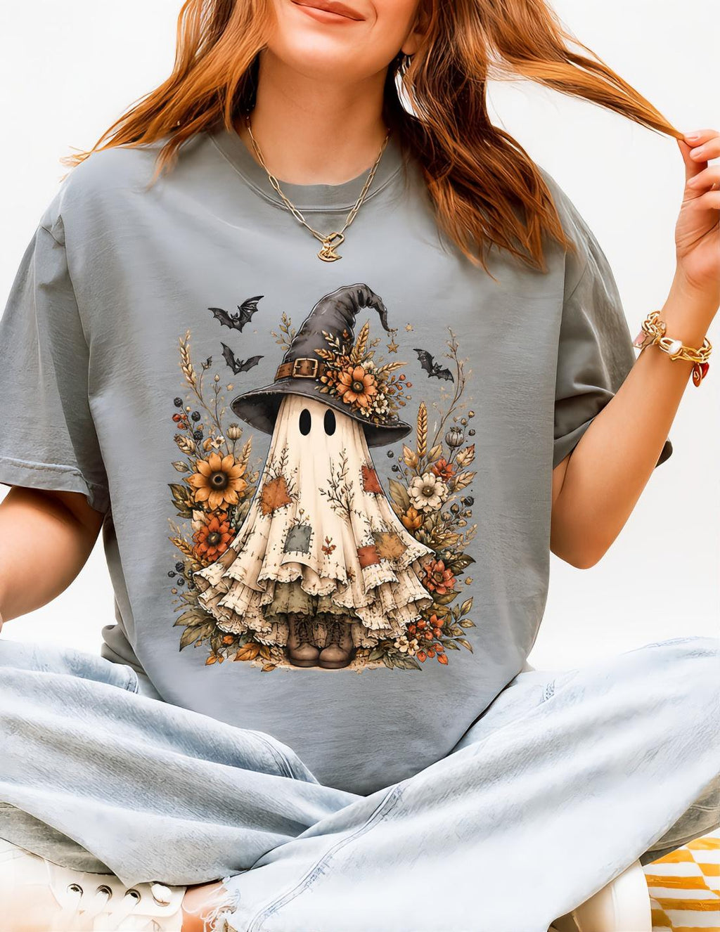 Comfort Colors 1717 Shirt for Women from Small to XXL,  Halloween Ghost Floral Shirt, Ghost with Shirt,  Womenswear