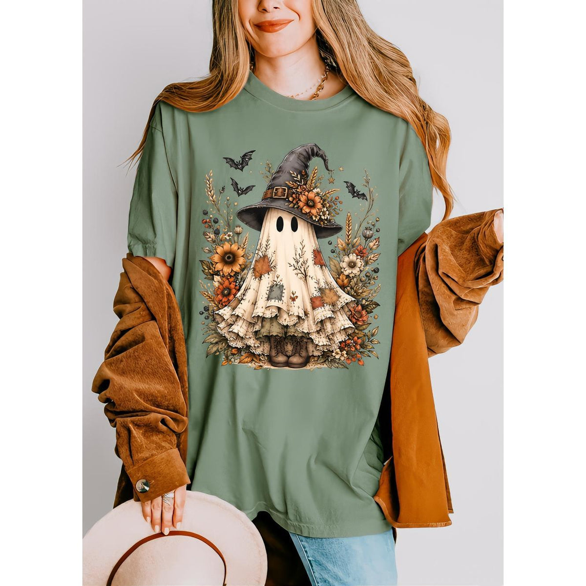 Comfort Colors 1717 Shirt for Women from Small to XXL,  Halloween Ghost Floral Shirt, Ghost with Shirt,  Womenswear