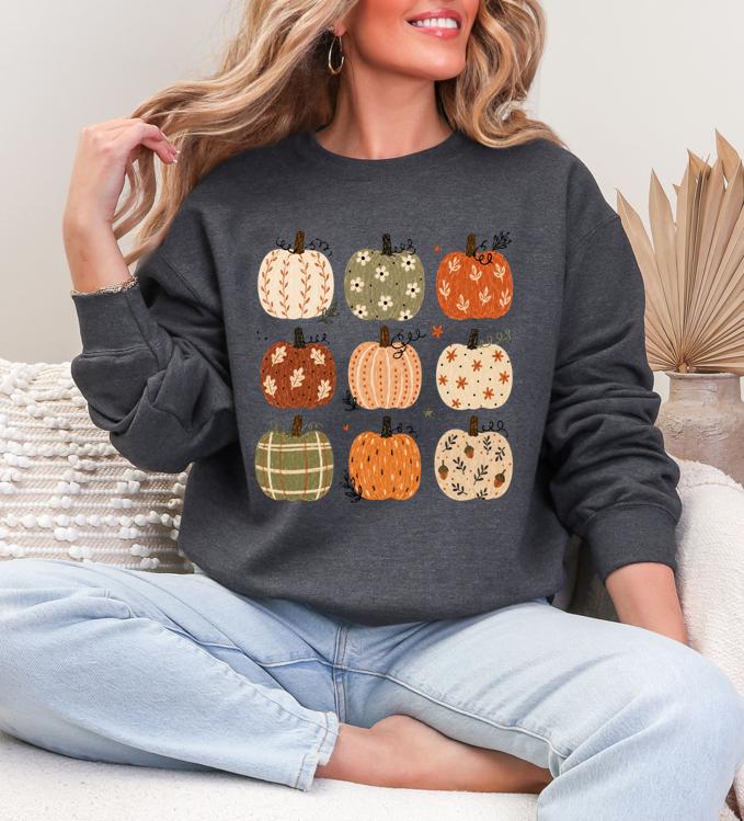 Boho Pumpkin Sweatshirt, Preppy Fall Pumpkin, Cute Pattern Pumpkin Design, Coquette Autumn Sweatshirt, Trendy Pumpkin Sweatshirt, Casual Hoodie, Pumpkin Sweatshirt