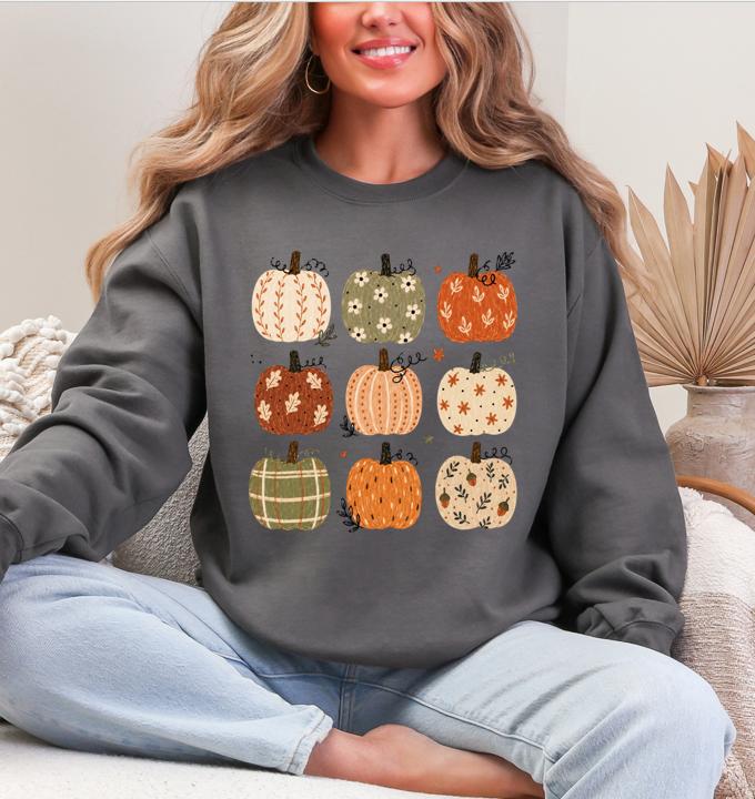 Boho Pumpkin Sweatshirt, Preppy Fall Pumpkin, Cute Pattern Pumpkin Design, Coquette Autumn Sweatshirt, Trendy Pumpkin Sweatshirt, Casual Hoodie, Pumpkin Sweatshirt