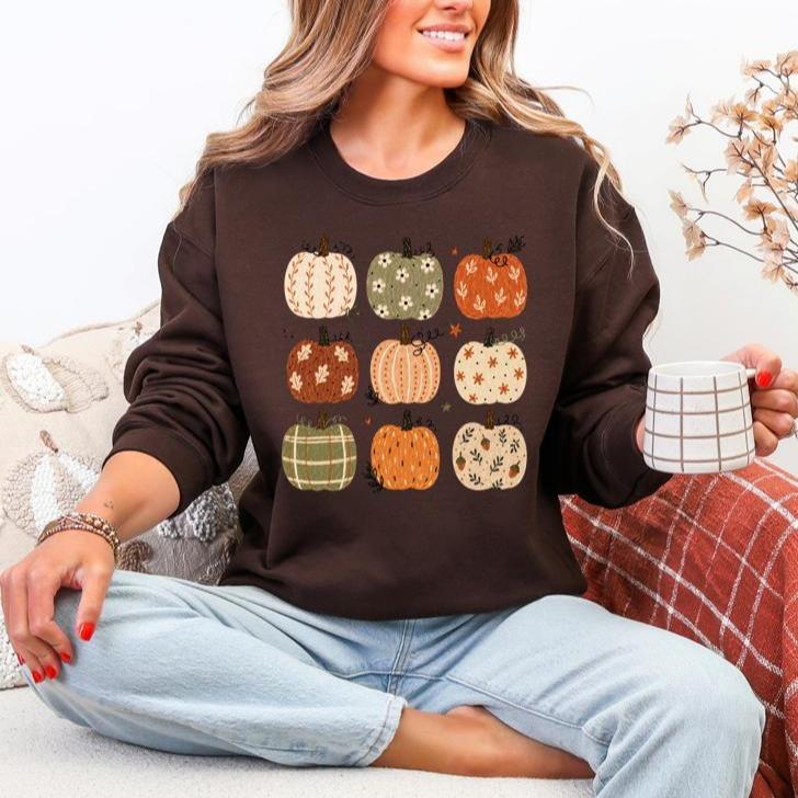 Boho Pumpkin Sweatshirt, Preppy Fall Pumpkin, Cute Pattern Pumpkin Design, Coquette Autumn Sweatshirt, Trendy Pumpkin Sweatshirt, Casual Hoodie, Pumpkin Sweatshirt