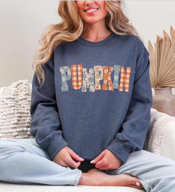 Women's Pumpkin Letters Word Crewneck Sweatshirt- Cozy and Comfortable - Perfect for Fall Sweatshirt - Gildan 18000 Crewneck Fall Sweatshirt - Fall Outings Sweatshirt - Pumpkin Word Sweatshirt - Small - XXL