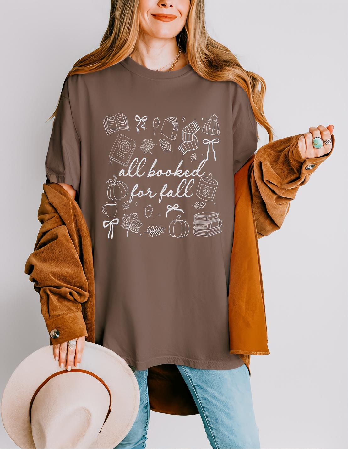 All Booked for Fall T-Shirt | Fall Book Lover Shirt | Book Lover Fall Tee | Comfort Colors T-Shirt