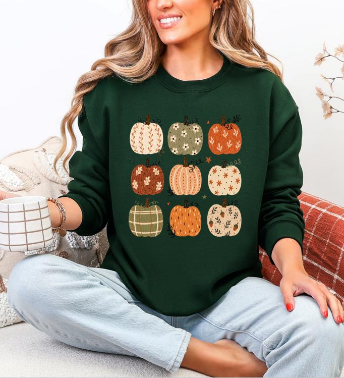 Boho Pumpkin Sweatshirt, Preppy Fall Pumpkin, Cute Pattern Pumpkin Design, Coquette Autumn Sweatshirt, Trendy Pumpkin Sweatshirt, Casual Hoodie, Pumpkin Sweatshirt