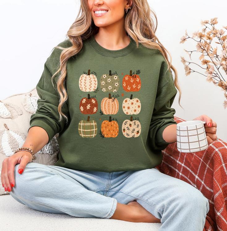 Boho Pumpkin Sweatshirt, Preppy Fall Pumpkin, Cute Pattern Pumpkin Design, Coquette Autumn Sweatshirt, Trendy Pumpkin Sweatshirt, Casual Hoodie, Pumpkin Sweatshirt
