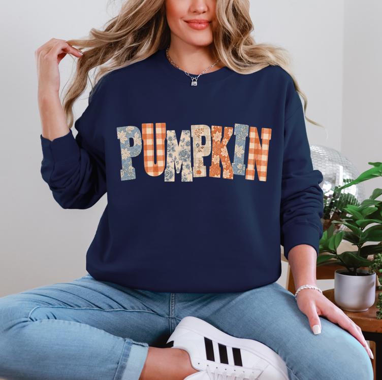 Women's Pumpkin Letters Word Crewneck Sweatshirt- Cozy and Comfortable - Perfect for Fall Sweatshirt - Gildan 18000 Crewneck Fall Sweatshirt - Fall Outings Sweatshirt - Pumpkin Word Sweatshirt - Small - XXL